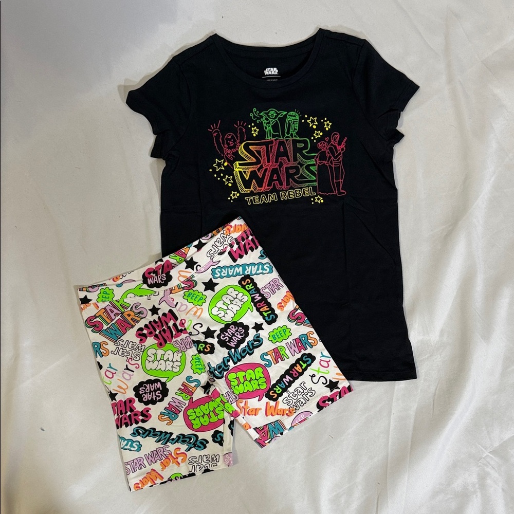 Star Wars Neon Logo Black Tee with Multicolor Logo Print Shorts